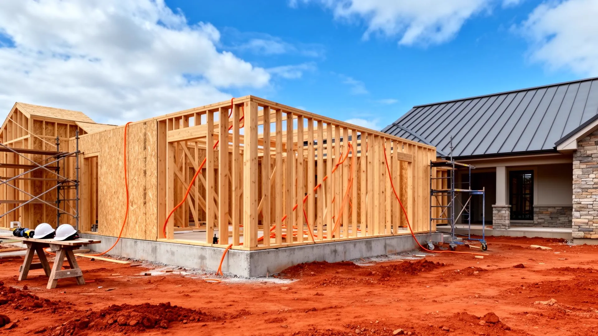 Custom home under framing with low-voltage technology rough-in underway near Charlotte, NC