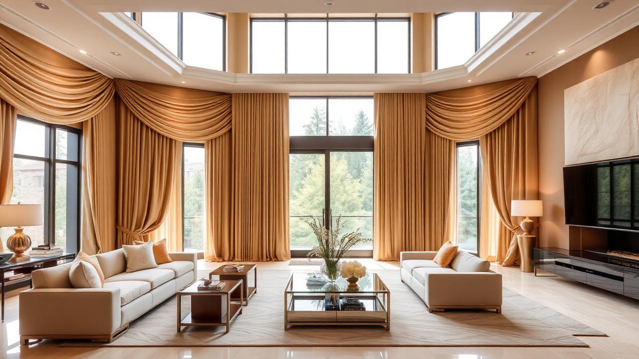 Luxury motorized drapery in estate setting