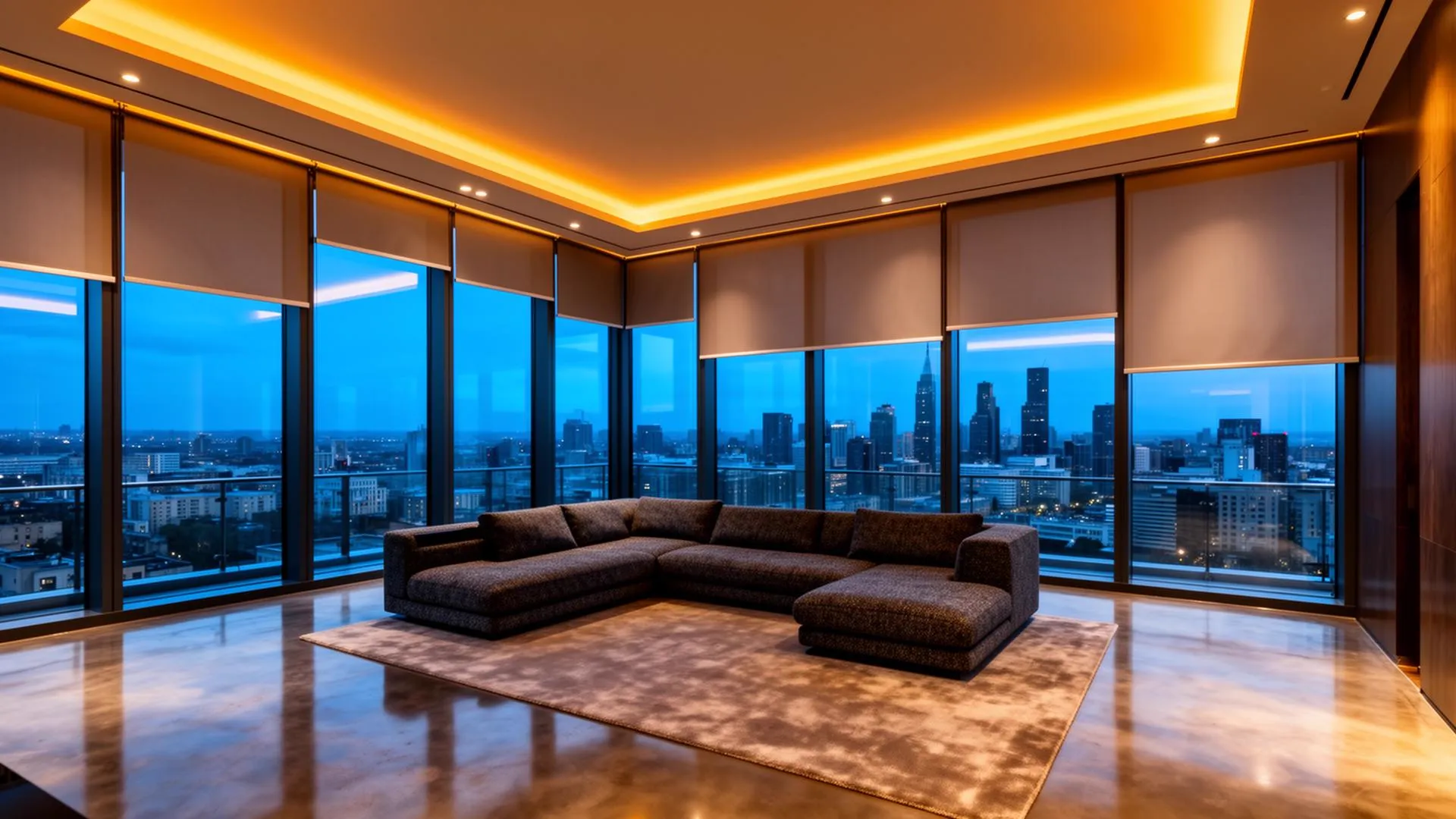 Luxury estate with architectural lighting control at twilight