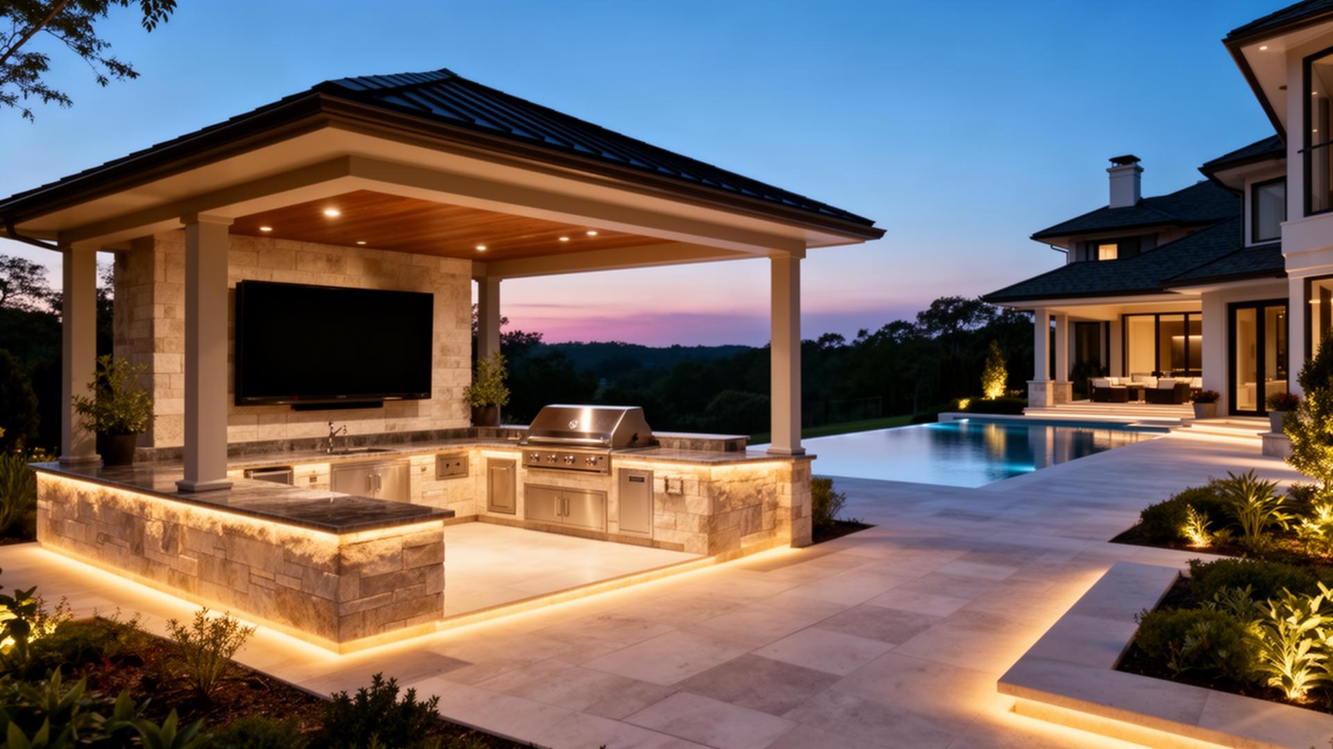 Luxury estate outdoor living space with integrated technology