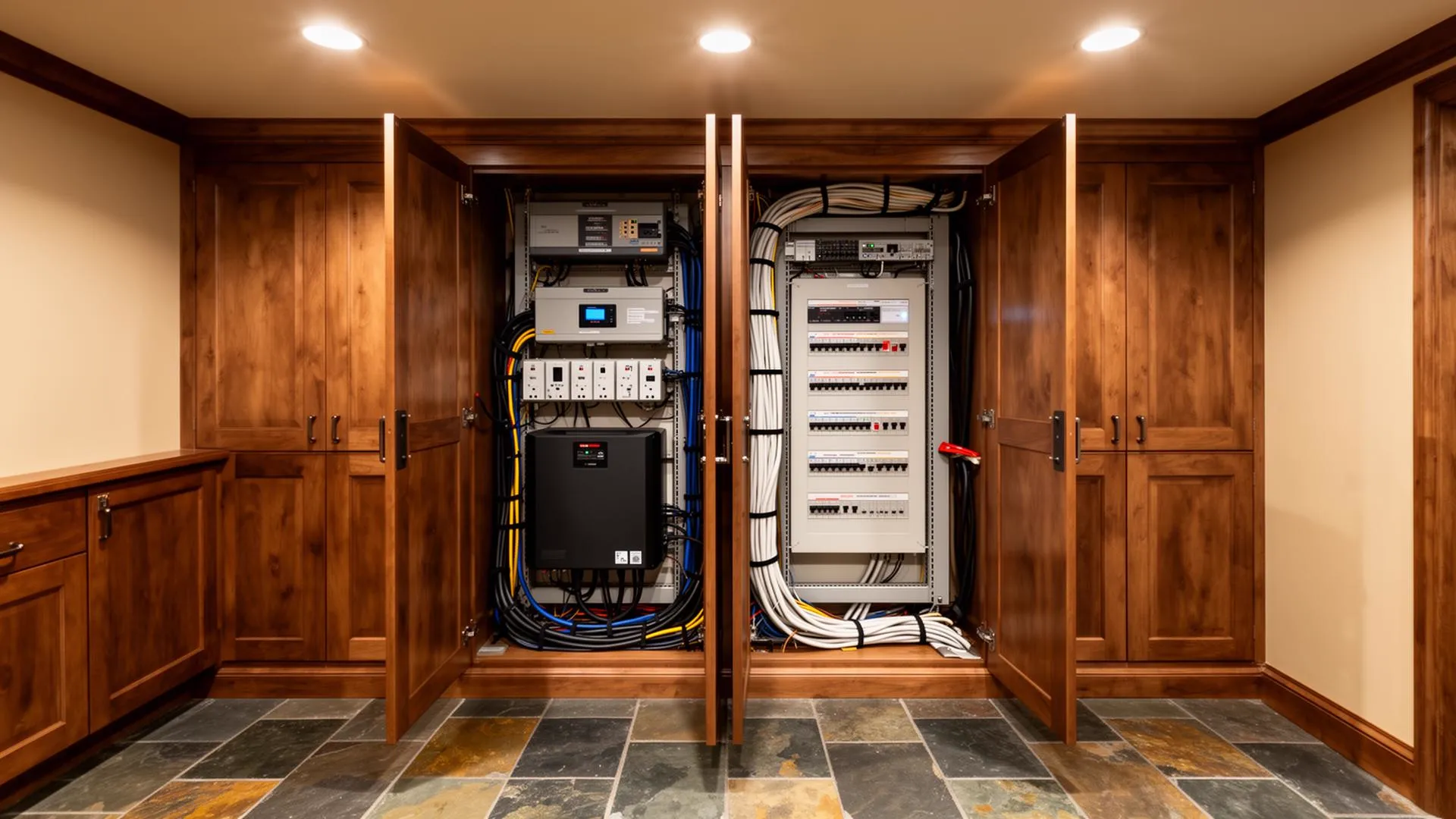 Savant Power System installation in luxury estate garage