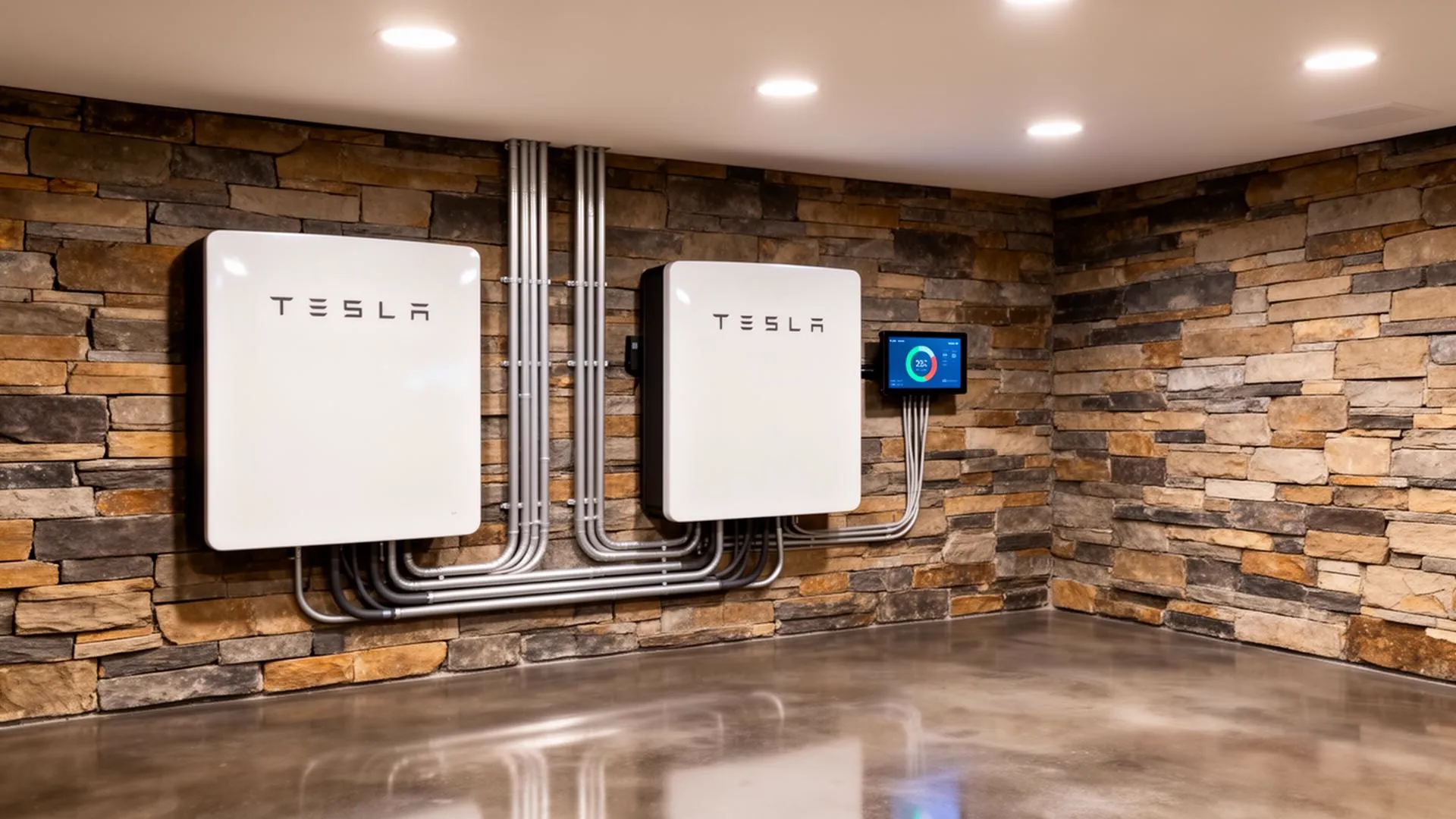 Savant Power Storage battery system installed in luxury home garage