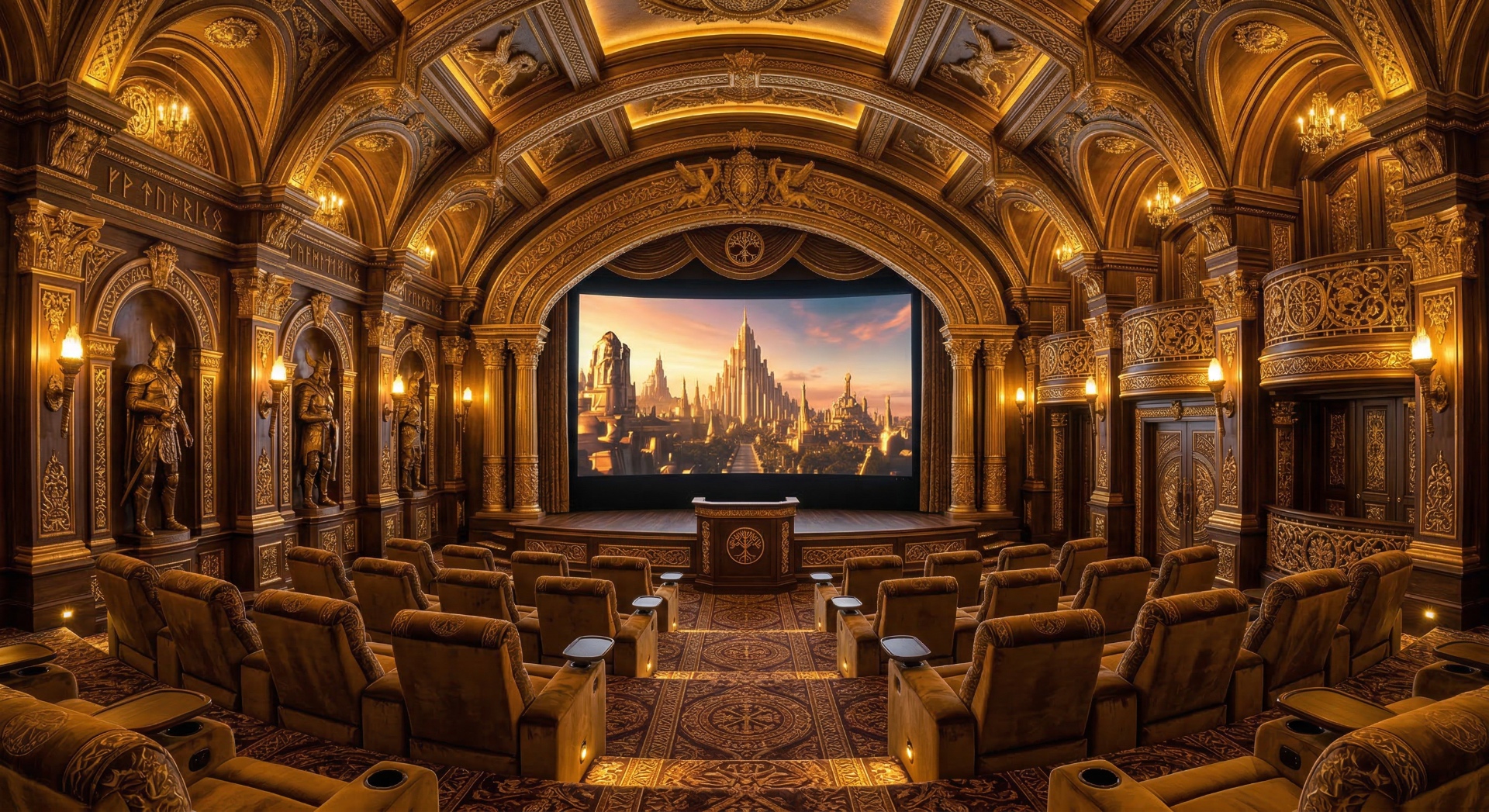 The Golden Throne — Gilded arches, sculpted columns, and ornate ceiling frescoes create a palatial t
