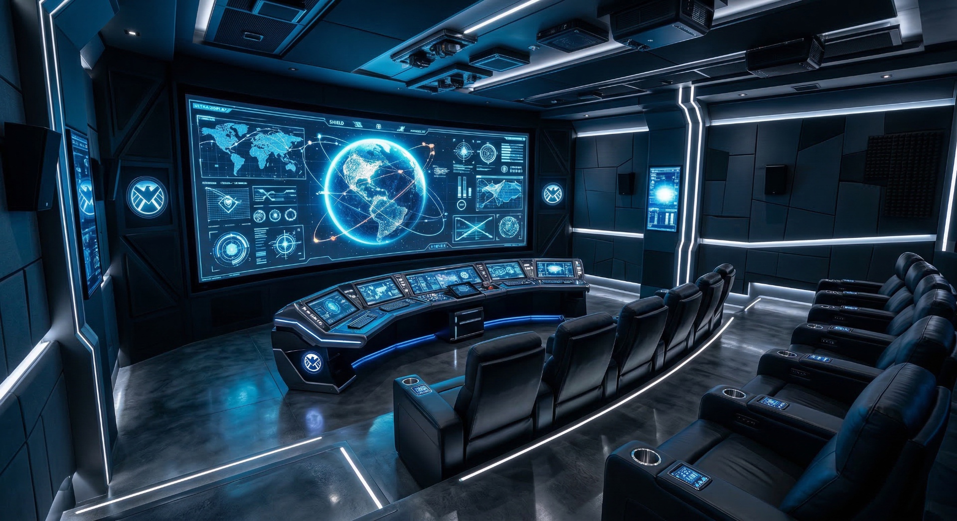 The Command Center — Holographic displays, tactical console, and wraparound screens transform this th