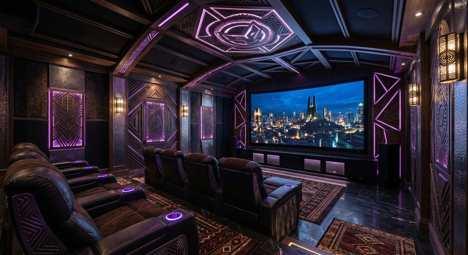 The Throne Room — Carved stone walls with tribal motifs, a starfield ceiling, and a ceremonial thr